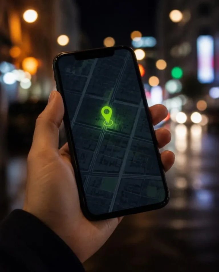 Smartphone map with a location pin for Google Business Profile and local SEO