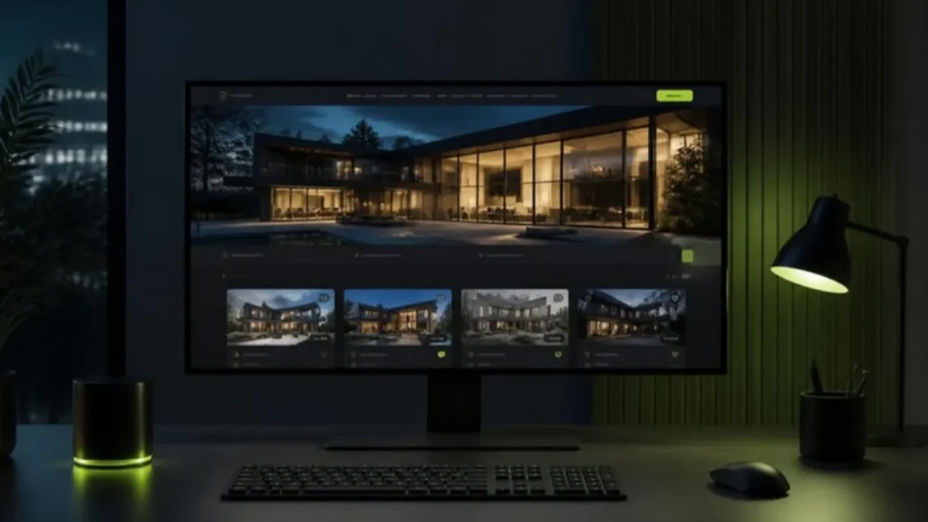 Real estate WordPress website concept on a desktop monitor