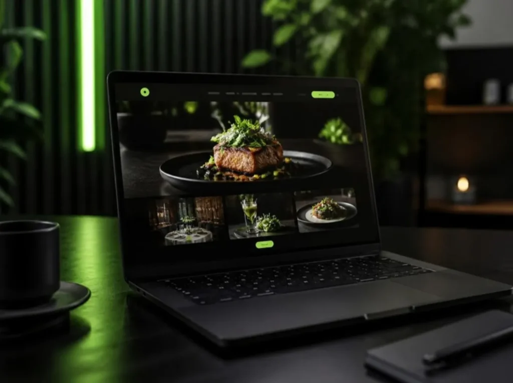 Restaurant WordPress website concept shown on a laptop